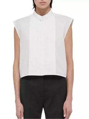 Helmut Lang White Sleeveless Tuxedo Button-Up Shirt M